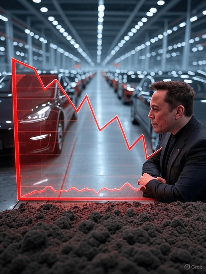  2분기 예상치를 하회한 테슬라의 차량 인도량 발표가 시장에 미친 부정적 영향을 보여주며, 생산 차질과 투자자들의 우려를 시각화
Visualizing the negative impact on the market due to Tesla's vehicle delivery announcement falling short of Q2 expectations, highlighting production delays and investor concerns.