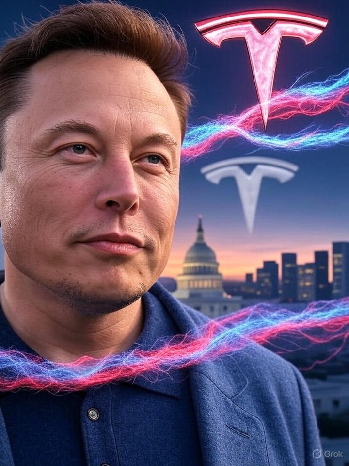 테슬라 CEO 일론 머스크의 창당설이라는 정치적 격변과 함께, 자율주행 기술이 가져올 미래 사회의 혁신적인 변화를 극적으로 대비시켜 시각적인 임팩트를 극대화
Maximize visual impact by dramatically contrasting the political upheaval of Tesla CEO Elon Musk's rumored party launch with the revolutionary societal changes brought by autonomous driving technology.