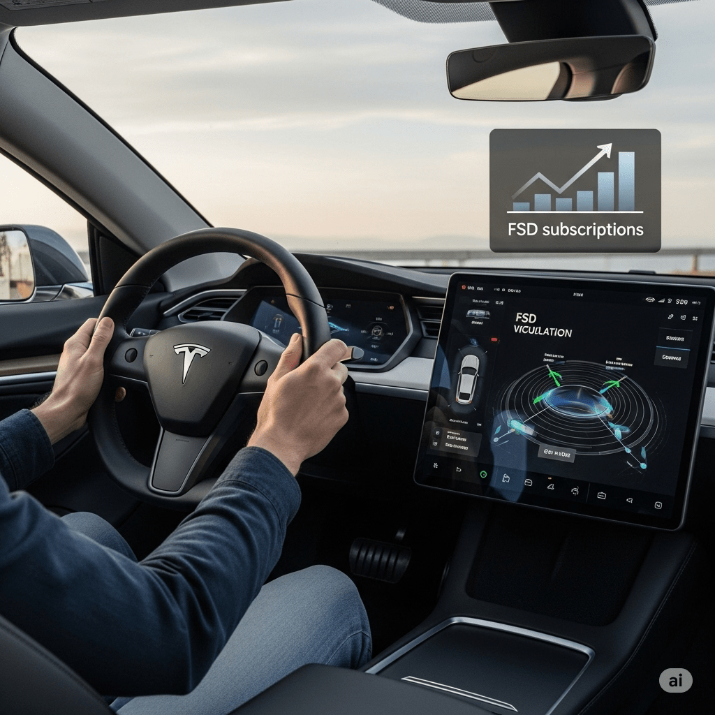 테슬라 FSD 기술의 발전과 함께 구독자 수가 증가하는 추세를 시각적으로 나타내며, 새로운 프로모션에 대한 기대감을 불러일으킴
Visually representing the growing trend of FSD subscribers alongside the advancement of Tesla's FSD technology, and building anticipation for new promotions.