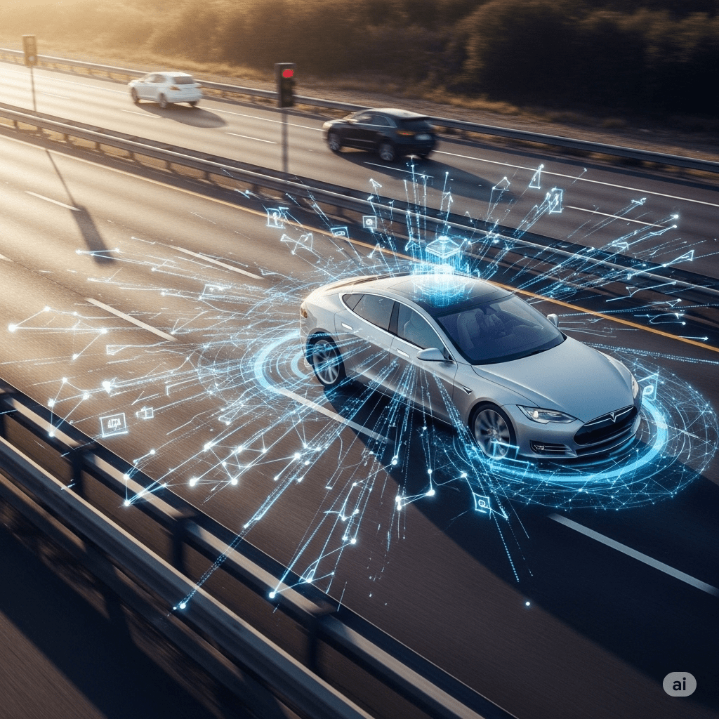 2025년 7월 테슬라 FSD의 45억 마일 누적 주행을 기념하는 기술적 성과 이미지
Tesla FSD, Autonomous Driving, AI Technology, Highway Innovation, Self-Driving Milestone